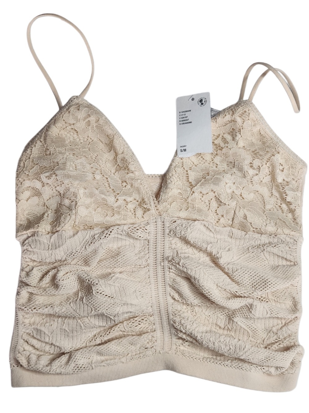 Out From Under Ivory Lace & Textured Knit Bralette Cami S/M Urban Outfitters